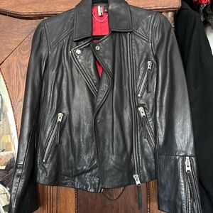 Topshop Black Leather Jacket with Silver Accents